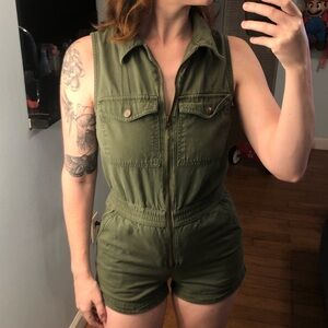 Forever 21 Green cargo romper with pockets